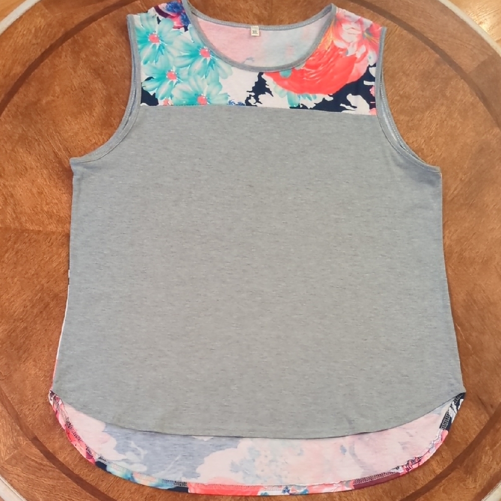 Floral and Gray Sleeveless Women's Top